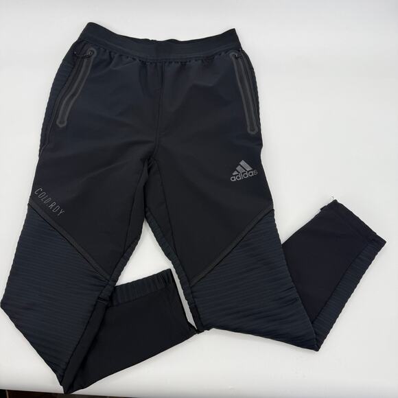 ADIDAS Mens Cold.RDY Ribbed Workout Pant Size S Black Tapered Ankle Zip Warm